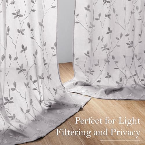 Light Grey Sheer Curtains Vine Embroidered (52"W x 84"L (Pack of 2) / Vine Light Grey)
