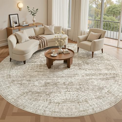 Round Rugs 8ft Living Room Circle Area Rug 8x8 Brown Vintage (Brown / 8' (Round))