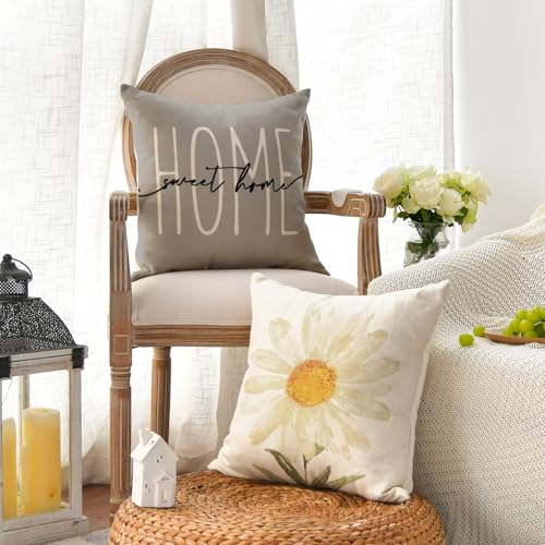Home Sweet Home Spring Summer Flowers Throw Pillow Covers (Grey / 18" x 18" (Pack of 4))