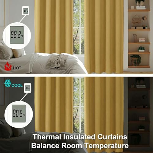 Ava Bright Gold Blackout Curtains for Bedroom 63 Inch Length 2 Panels Set (Bright Gold / 40"W x 63"L (Pack of 2))