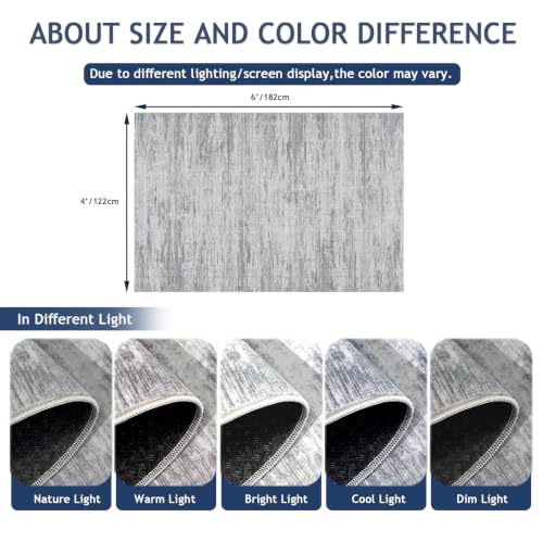 4x6 Rug Stain Resistant Abstract Washable Rugs (Blue/Grey / 4' x 6' (Rectangular))