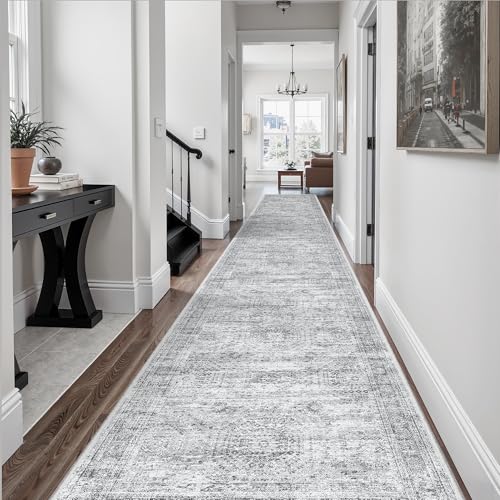 Washable Hallway Runner Rug 3x14 Kitchen Entry Rugs Non (Grey / 3' x 14' (Runner))