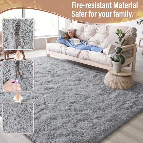 Area Rugs Fluffy Living Room Carpets for Kids Bedroom 6x9 (Grey / 6' x 9' (Rectangular))