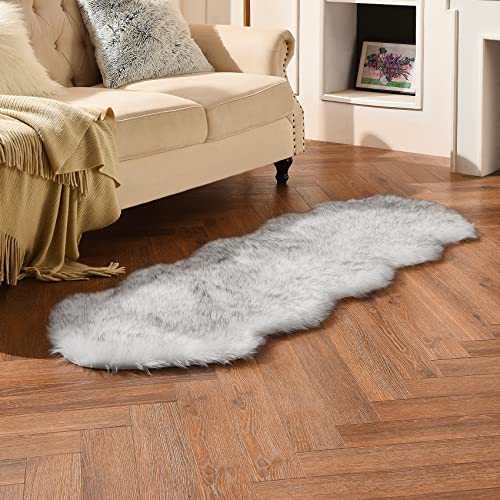 White Black Faux Sheepskin Runner Rugs 2x6 ft (White Black / 2' x 6' (Runner))