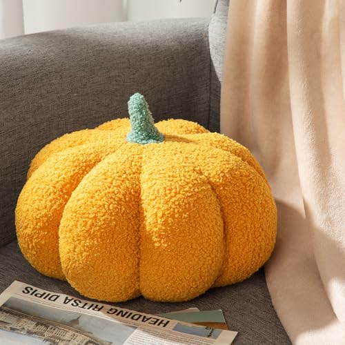 1 Pcs 3D Pumpkin Pillow Fall Decor Halloween Cushions (Yellow)