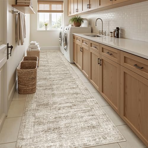 Hallway Runner Rug 2'6" x 12' Washable Long Kitchen Rugs Brown (Brown / 2'6" x 12' (Runner))