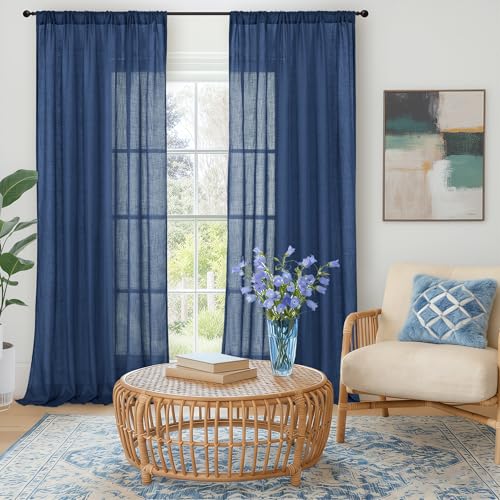 Navy Blue Linen Curtains 84 Inches Long (Navy / 52"W x 84"L (Pack of 2))