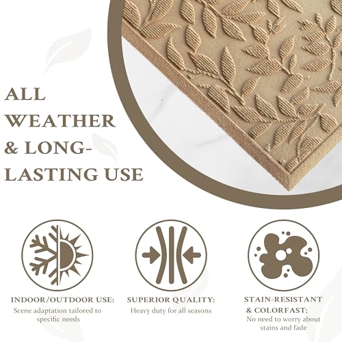 Beige Leaves Outdoor Indoor Entrance Doormats (Leaves-beige / 1'5" x 2'6" (Rectangular))