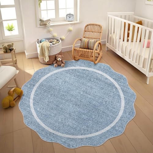 Scalloped Round Area Rugs (Blue / 3' x 3' (Round))