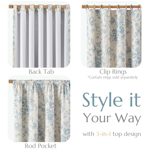 Floral Linen Blackout Curtains for Bedroom 90 Inches Long (Blue / 50"W x 90"L (Pack of 2))