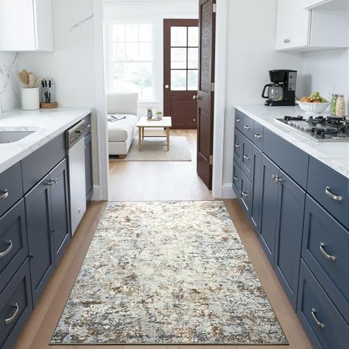 Abstract Area Rug Modern Washable Rug Soft Non Slip Rug Low Pile for Bedroom Living Room Dining Room Brown Grey Gold 3x5 Feet (Brown Grey Gold / 3' x 5' (Rectangular))