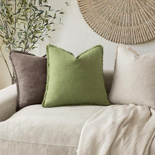 Decorative Linen Fringe Throw Pillow Covers 26×26 Lush Green (26" x 26" (Pack of 2) / Greenery)