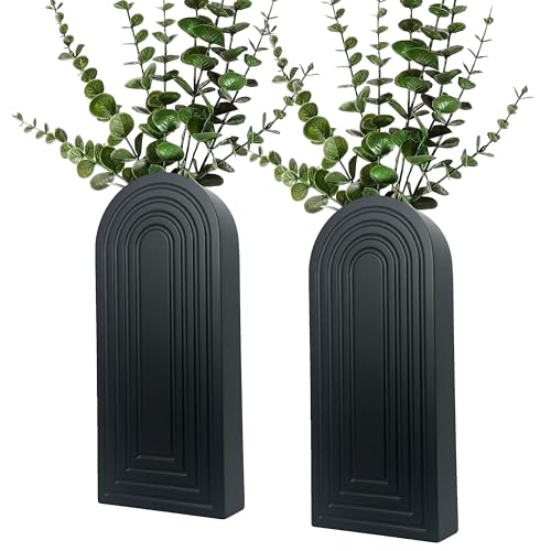 2 Pack Wooden Wall Vase Set (Black / Medium)
