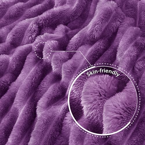 Striped Fleece Throw Blanket for Couch (Purple / Throw ( 50x60 IN ))