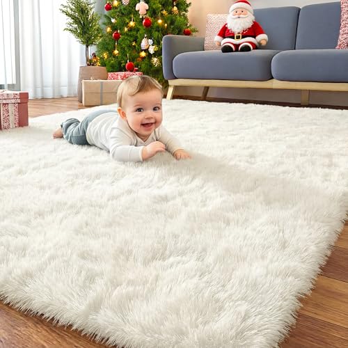7x8 Machine Washable Large Area Rugs for Living Room (7x8 Ft / Ivory)