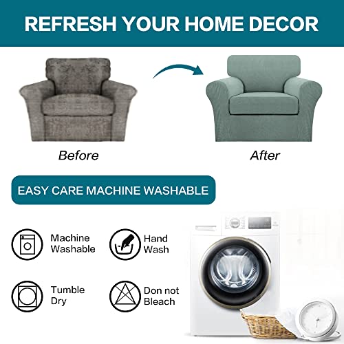 2 Piece Chair Covers Chair Slipcovers for Living Room Armchair Couch Cover Chair Sofa Cover with Individual Cushion Covers Furniture Cover for Chairs Feature Thick Fabric (Armchair (1 Cushion) / Dark Cyan)