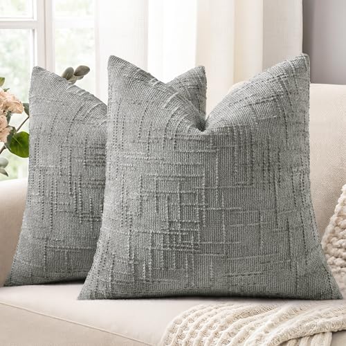 Textured Chenille Throw Pillow Covers 24x24 Set of 2 Grey (Neutral Grey / 24" x 24" (Pack of 2))
