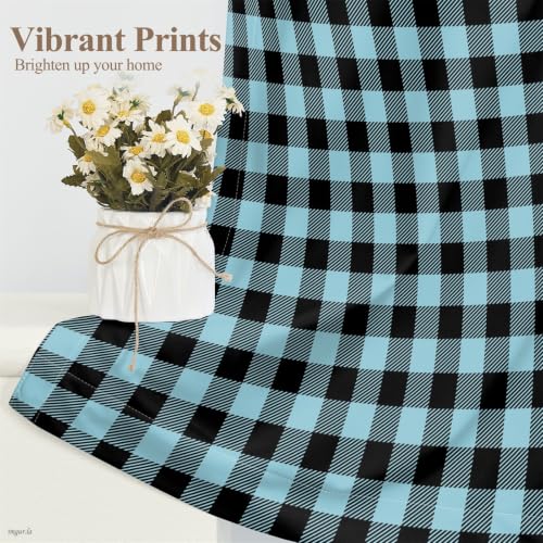 42 x 108 Inch Linen Buffalo Plaid Check Curtains Blackout Room Darkening Thermal Insulated Black Blue Buffalo Checkered Window Drapes Farmhouse Bedroom Living Room Pocket Tab Curtain 2 Panels (Blue / 42"W x 108"L (Pack of 2))