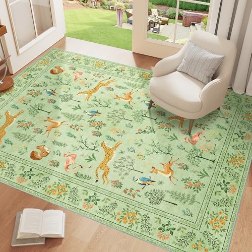 3x5 Rug Washable Animal Area Rug for Bedroom Non Slip (Light Green(animal) / 3' x 5' (Rectangular))