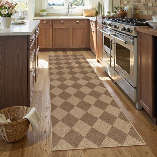Checkered Easy Jute Kitchen Runner Rug (2'6" x 8' (Runner) / Nature/Checkerboard -2)