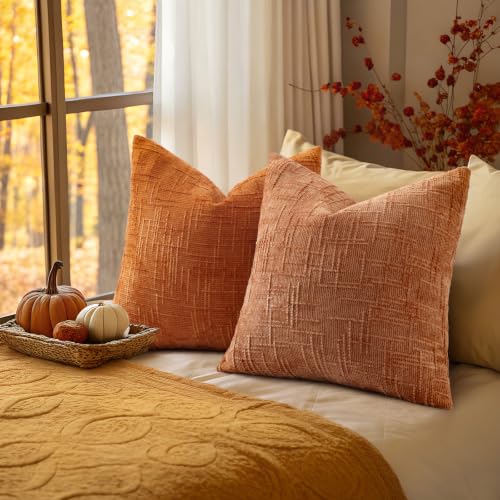 Textured Chenille Throw Pillow Covers 22x22 Set of 2 Orange (Orange / 22" x 22" (Pack of 2))