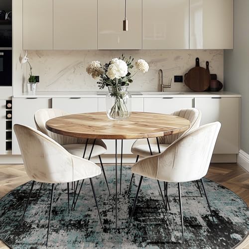 Washable Round 6ft Area Rug for Living Room Teal Black (Black/Teal Blue / 6' (Round))