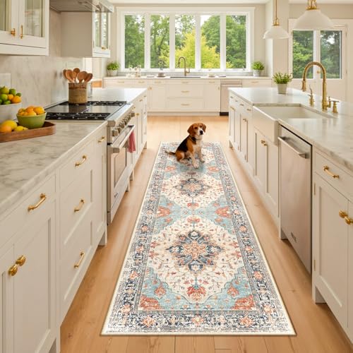 Washable Area Rug (Beige/Blue/Orange / 2' x 8' (Rectangular))