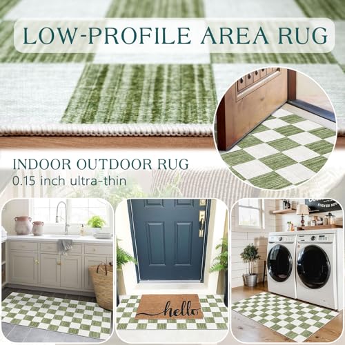 Front Door Mat Indoor Entrance (Checkered - Green / White / 2' x 4'3" (Rectangular))