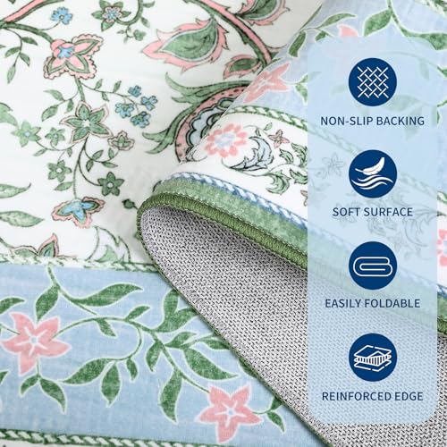 Blue Green Pink 2x3 Door Mat Indoor Rugs for Entryway Provence Small Botanical Grove Cottage core Washable Non (Blue Green Pink / 2' x 3' (Rectangular))