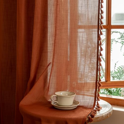 Bohemian Macrame Curtains 84 Inches Long for Living Room (Z-terracotta / 50"W x 84"L (Pack of 2))