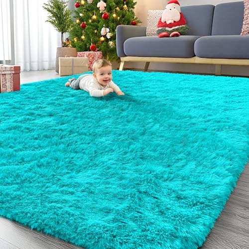 9x12 Machine Washable Large Area Rugs for Living Room (9x12 Ft / Teal Blue)