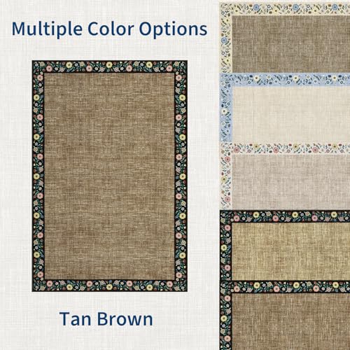 Washable Living Room Rug 9x12 Floral Bordered Area Rugs Soft Thin Indoor Carpet for Bedroom Modern Throw Aesthetic Mat Non Slip Stain Resistant Carpet for Dining Room Office (Black/Brown Flax / 9' x 12' (Rectangular))