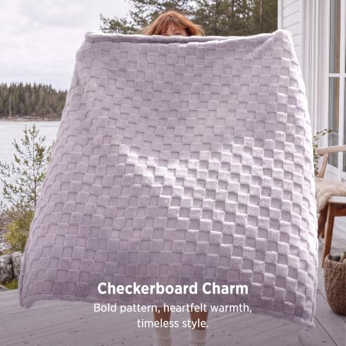 Checkered Soft Cozy Twin XL Blanket for Bed (04 Lavender Fog / Twin XL (66" X 90"))