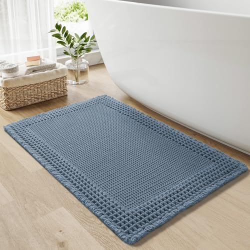 Waffle Bath Mat for Bathroom (Blue / 24" X 36")