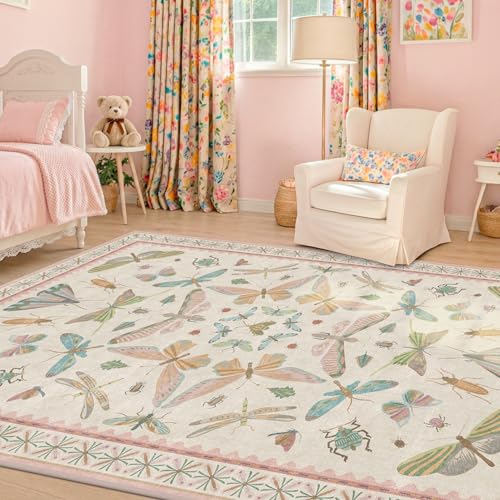 Washable 5x8 Light Pink Rug for Bedroom (5' x 8' (Rectangular) / Beige Pink)
