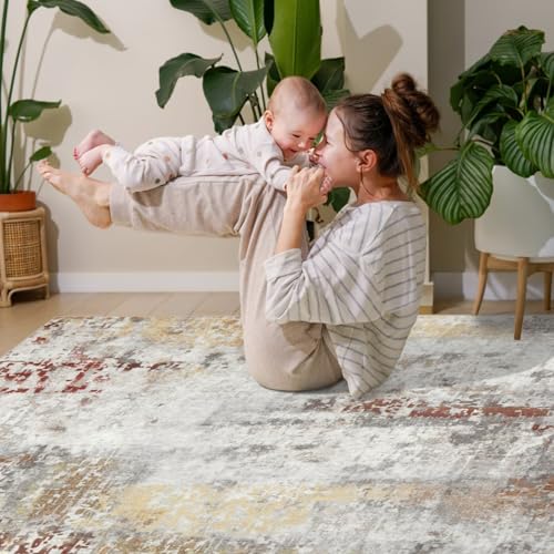 Washable 5x7 Area Rug with Non (Taupe Grey Brown / 5' x 7' (Rectangular))