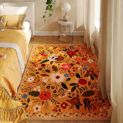 Area Rug 3x5 Washable (Yellow Orange / 3' x 5' (Rectangular))