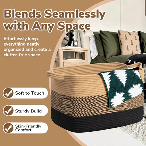 85L Large Woven Blanket Basket (Black Jute / X-Large(23.6"L x 15.7"W x 13.8"H))