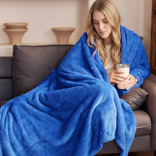 Fuzzy Plush Fleece Bed Blanket King Size (Cobalt Blue / 104x90 IN)