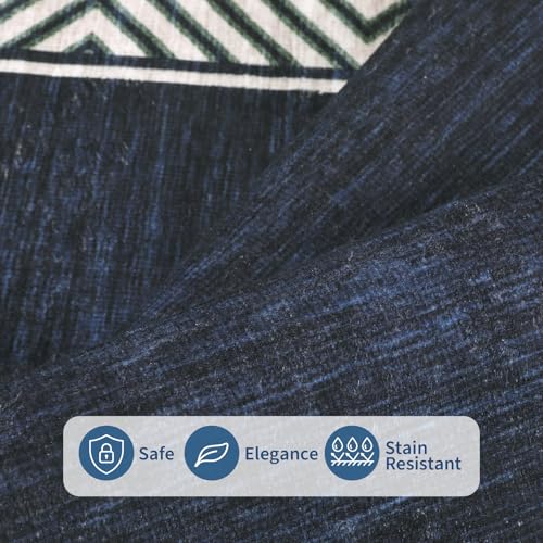Washable Hallway Rug 2x6 Narrow Modern Bordered Floor Runner (Navy / 2' x 6' (Rectangular))
