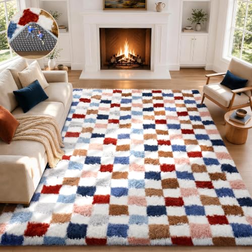 Checkered Rainbow Rug for Living Room Bedroom (Checkered Rainbow / 8' x 10' (Rectangular))
