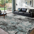 Washable 8'x10' Abstract Area Rug for Living Room Teal Black (Black/Teal Blue / 8' x 10' (Rectangular))