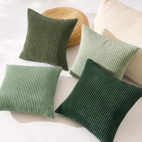 Corduroy Throw Pillow Covers Pack of 2 LightGreen 22"x22" No Insert with Hidden Zipper Decorative Cushion Covers for Fall (Lightgreen / 22" x 22" (Pack of 4))