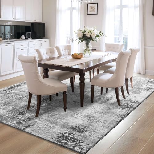 Area Rug 4x6 Grey Rug Washable Boho Rugs Non Slip Low Pile Abstract Small Carpet for Entryway (Grey / 4' x 6' (Rectangular))