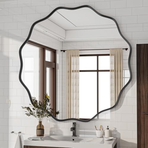 Round Wavy Mirror (Black / 36"L x 36"W)
