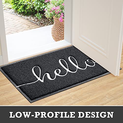 Black Door Mat Welcome Mats Outdoor Indoor Doormat for Entryway Floor Mat (Black Hello / 2' x 3' (Rectangular))