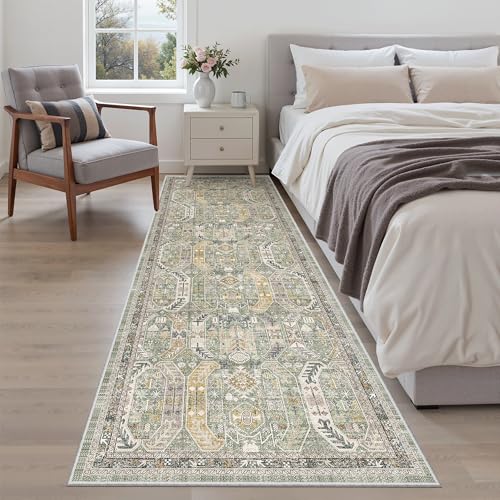 Kitchen Runner 2'6''x8' Soft Rug Runners for Hallways (Green/Gold / 2'6" x 8' (Runner))