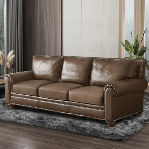 Leather Look Couch Cushion Covers Sofa Seat Slipcovers Sets Couches Furniture Protector for Sectional Armchair Loveseat Pets Kids Stretch Spandex Fabric (3 Cushion XL Sofa / 01 Brown)