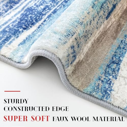 Abstract 2x12 Runner Rug Washable Runners for Hallway Non Slip (Blue Aqua/Beige Taupe Multi / 2' x 12' (Runner))