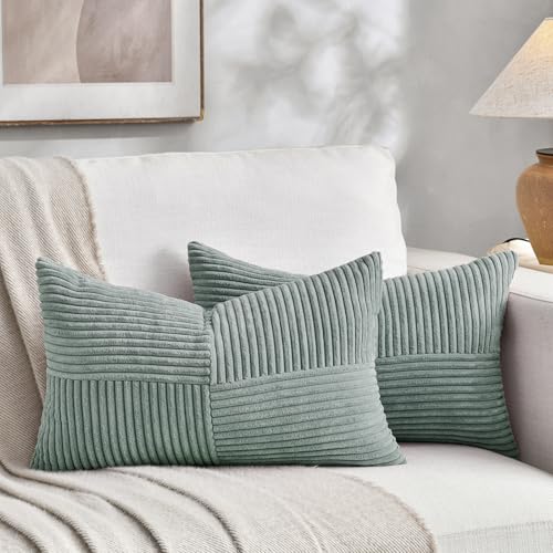2 Packs Grey Blue Lumbar Decorative Throw Pillow Covers 12x20 Inch for Couch Bed Sofa (Grey Blue / 20" x 12" (Pack of 2))